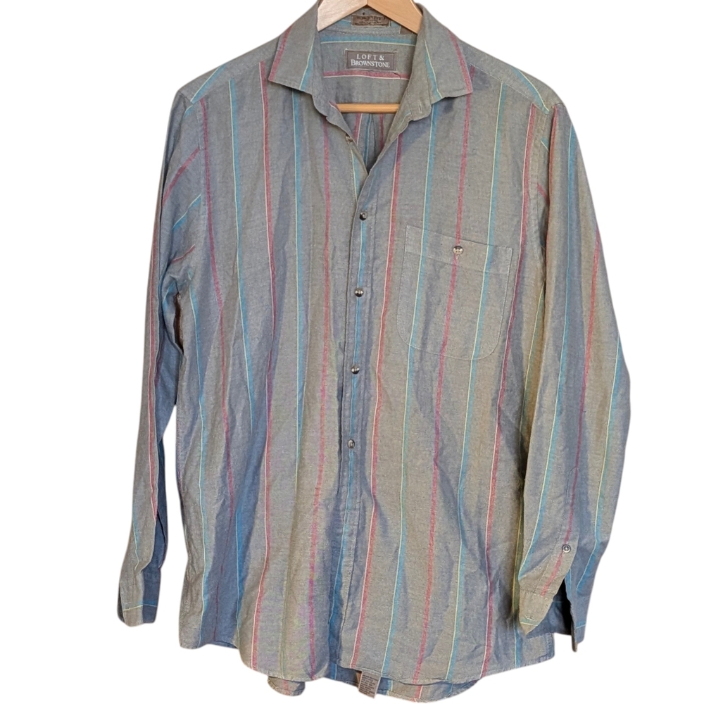 Loft & Brownstone Single Needle Striped Button Down Shirt Men's M Classic Preppy